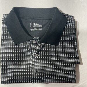 PGA Tour Black & White Short Sleeve Polo Shirt XL 100% Polyester Golf Casual Wea